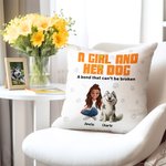 Personalized Unbreakable Bond 3D Cartoon Girl and Her Dogs Throw Pillow Cover with 1-5 Names Birthday Housewarming Gift for Dog Owners