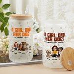 Personalized A Girl and Her Dogs Have Unbroken Bond 3D Cartoon Design 20 oz Frosted Glass Tumbler with Lid and Straw Birthday Gift for Pet Lovers