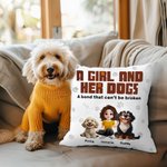 Personalized Unbreakable Bond 3D Cartoon Girl and Her Dogs Throw Pillow Cover with 1-5 Names Birthday Housewarming Gift for Dog Owners