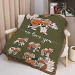 Personalised We Love You Retro Floral Bear Soft Throw Blanket with Name and Tassel Mother's Day Home Decor Birthday Gift for Family