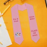 Personalized Grad Cap Cartoon Kid Graduation Sash with Name and School Name Graduation Keepsake Gift for Class of 2025 Preschool Kindergarten