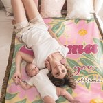 Personalizada We Love You Colorido Diseño Floral Suave Manta con Borlas y 1-16 Nombres de Niños Día de la Madre Cumpleaños Regalo para Mamá Abuela