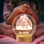 Personalized Rainbow Balloon Baby Teddy Bear Name LED Night Light with Wooden Base Nursery Decor Baby Shower Birthday Gift for Kids