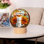 Personalized Pet Portrait Stained Glass Birth Flower Acrylic LED Night Light with Name and Wooden Base Pet Memorial Birthday Gift for Pet Owner