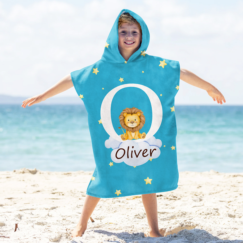 Serviette de Plage à Capuche Personnalisée avec Nom Initiale Animal de Forêt Accessoire Super Absorbant de Voyage Cadeau Anniversaire pour Enfant