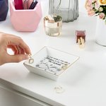 Personalized Mom And Daughter Forever Linked Together Infinity Birth Flowers Ceramic Square Jewelry Dish with Names Mother's Day Birthday Gift for Mom