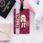 Etichetta bagaglio personalizzata con personaggio in stile cartone animato Y2K e design a quadri colorati regalo perfetto per viaggi e compleanni
