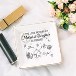 Personalized Mom And Daughter Forever Linked Together Infinity Birth Flowers Ceramic Square Jewelry Dish with Names Mother's Day Birthday Gift for Mom