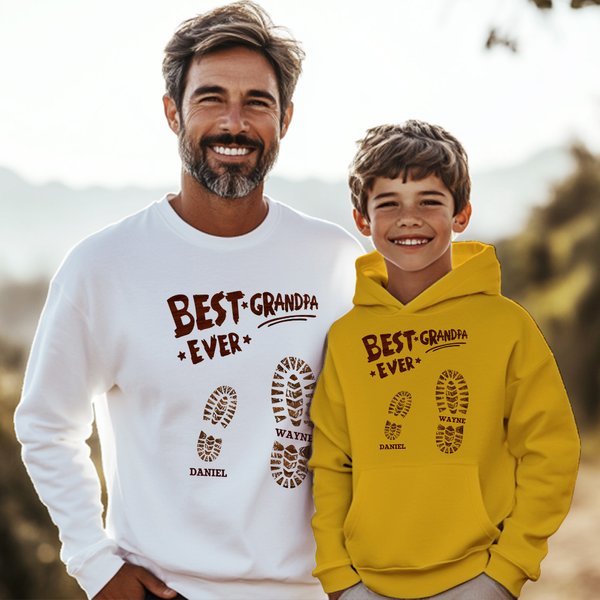 Personalized Best Pops Papa Ever Big and Small Footprints T-shirt Sweatshirt Hoodie with 2-11 Names Father's Day Gift for Dad Grandpa