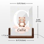 Personalised Cute Forest Animals Cloud Star Acrylic LED Night Light with Wooden Base Name and Initial Birthday Children's Day Gift for Boys Girls