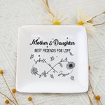 Personalized Mom And Daughter Forever Linked Together Infinity Birth Flowers Ceramic Square Jewelry Dish with Names Mother's Day Birthday Gift for Mom