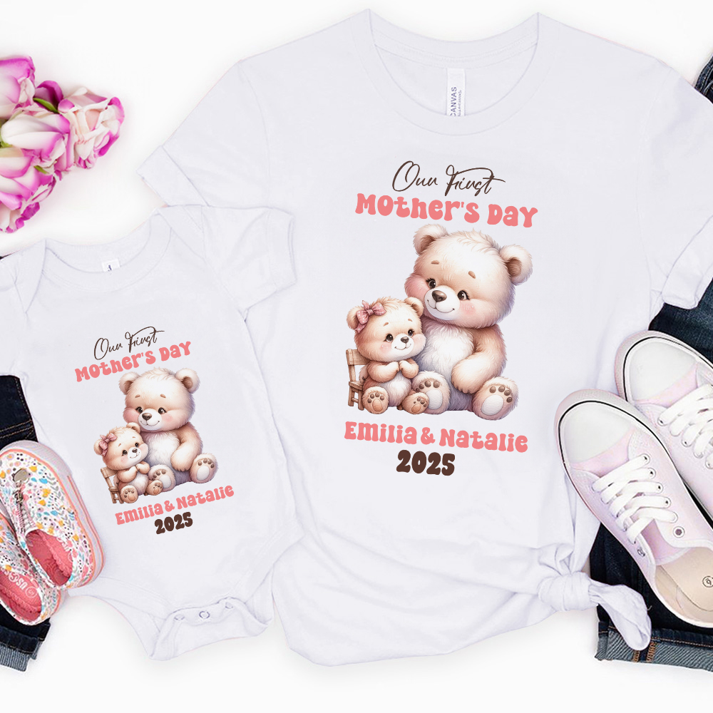 T-shirt personnalisé ours fantaisie licorne éléphant 100% coton body bébé avec nom anniversaire 1er cadeau fête des mères pour bébé mère