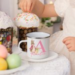 Taza esmaltada personalizada de 350 ml con el conejito de Peter Rabbit con inicial y nombre regalo de cumpleaños o vuelta la cole para niños