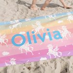 Personalized Fantasy Unicorn Rainbow Background Oversized Quick Dry Beach Towel with Name Summer Vacation Accessories Birthday Gift for Kids