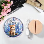 Personalized Pet Portrait Stained Glass Birth Flower Acrylic LED Night Light with Name and Wooden Base Pet Memorial Birthday Gift for Pet Owner