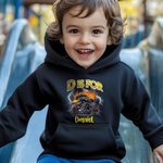 Personalisierte Lightning Extreme Stunt Truck Kind schwarzes T-Shirt Sweatshirt Hoodie mit Namen und Initialen zurück zu Schule Geburtstag Geschenk für Kinder Teenager