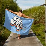 Personalized Multicolor Mr. Mrs. Name Quick Dry Oversized Microfiber Beach Towel Travel Essential Anniversary Gift for Him Her