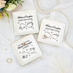 Personalized Mom And Daughter Forever Linked Together Infinity Birth Flowers Ceramic Square Jewelry Dish with Names Mother's Day Birthday Gift for Mom