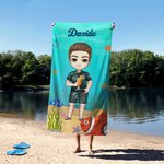 Asciugamano da spiaggia personalizzato con carino personaggio e nome tema degli animali marini asciugatura rapida regalo per famiglia