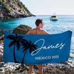 Personalized Multicolor Palm Tree Super Absorbent Oversized Beach Towel with Name and Text Summer Vacation Wedding Bachelorette Party Gift for Women