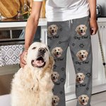 Personalized Cute Paw 1-5 Pet Face Photo Avatar Long-Sleeved Pajamas Set with Name Birthday Gift for Women Men Pet Lover