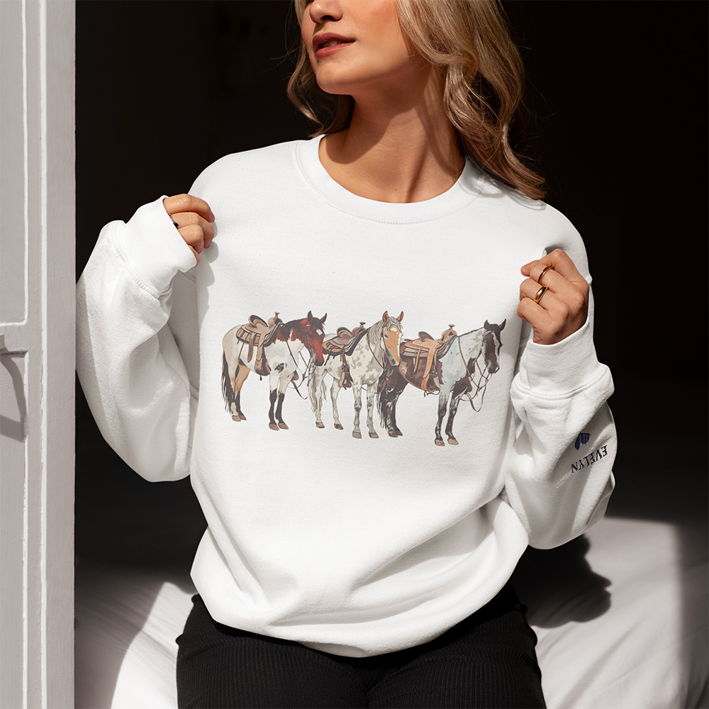 T-shirt adulte Sweatshirt personnalisé avec nom brodé Cadeau d'anniversaire pour les amoureux des chevaux