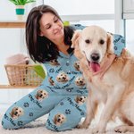 Personalized Cute Paw 1-5 Pet Face Photo Avatar Long-Sleeved Pyjamas Set with Name Birthday Gift for Women Men Pet Lover