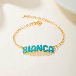 Personalised Enamel 3D Bubble Letter Name Bracelet Unique Jewellery Birthday Anniversary Mother's Day Gift for Women Girls