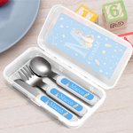 Set di posate personalizzate con forchetta cucchiaio coltello 3 pezzi con contenitore e nome regalo di compleanno di Pasqua per bambini