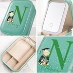 Personalized Classic Winnie the Pooh PU Leather Jewelry Box with Name and LED Three-Color Adjustable Makeup Mirror Graduation Gift for Graduates