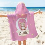 Personalised Forest Animal Oversized Hooded Beach Towel with Name and Initial Super Absorbent Travel Summer Vacation Birthday Gift for Kids