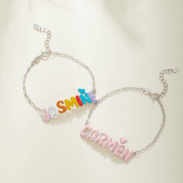 Esmalte personalizado 3D Burbuja Letra Nombre Pulsera Única Joyería Cumpleaños Aniversario Día de la Madre Regalo para Mujeres Niñas