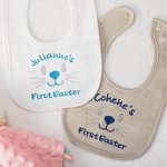 Personalised First Easter Cute Bunny Face 100% Cotton Baby Bib with Name Feeding Accessory Easter Gift for Newborn