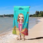 Asciugamano da spiaggia personalizzato con carino personaggio e nome tema degli animali marini asciugatura rapida regalo per famiglia