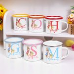 Taza esmaltada personalizada de 350 ml con el conejito de Peter Rabbit con inicial y nombre regalo de cumpleaños o vuelta la cole para niños