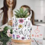 Personalized Big Hand Holding Small Hands Floral Ceramic Planter Pot with Drainage and Bamboo Base Birthday Mother's Day Gift for Mom Grandma