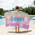 Personalized Fantasy Unicorn Rainbow Background Oversized Quick Dry Beach Towel with Name Summer Vacation Accessories Birthday Gift for Kids