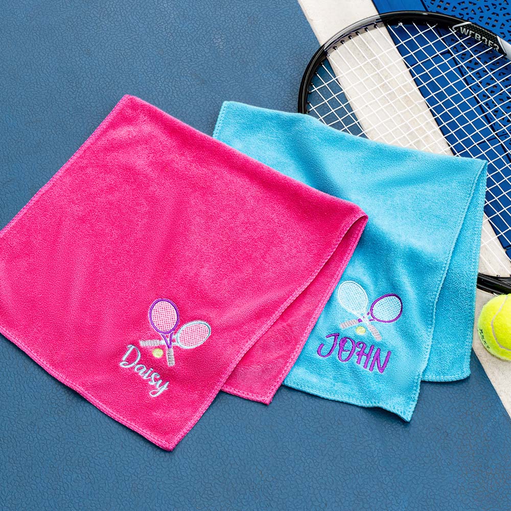 Serviette de Tennis brodée multicolore personnalisée avec nom Accessoire de sport Cadeau d'anniversaire pour joueur de tennis Entraîneur
