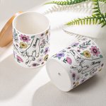 Personalized Big Hand Holding Small Hands Floral Ceramic Planter Pot with Drainage and Bamboo Base Birthday Mother's Day Gift for Mom Grandma