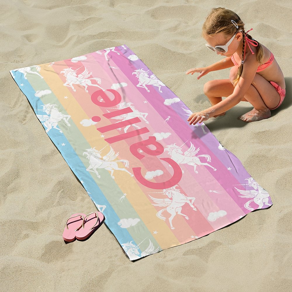 Serviette de plage surdimensionnée à séchage rapide avec nom Accessoires de vacances d'été Cadeau d'anniversaire pour garçons filles