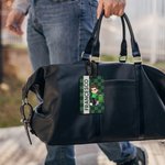 Etichetta bagaglio personalizzata con personaggio in stile cartone animato Y2K e design a quadri colorati regalo perfetto per viaggi e compleanni