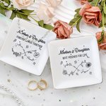 Personalized Mom And Daughter Forever Linked Together Infinity Birth Flowers Ceramic Square Jewelry Dish with Names Mother's Day Birthday Gift for Mom
