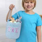 Personalized Cute Bunny Design Plaid Easter Basket with Embroidered Name and Heart-shaped Card Easter Party Birthday Gift for Boys Girls