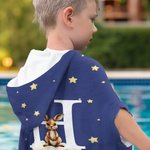 Personalised Forest Animal Oversized Hooded Beach Towel with Name and Initial Super Absorbent Travel Summer Vacation Birthday Gift for Kids