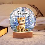 Personalized Pet Portrait Stained Glass Birth Flower Acrylic LED Night Light with Name and Wooden Base Pet Memorial Birthday Gift for Pet Owner