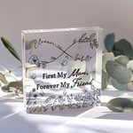 Personalized Infinity Birth Flowers Clear Square Acrylic Plaque with Names Desk Decor Mother's Day Birthday Gift for Mom