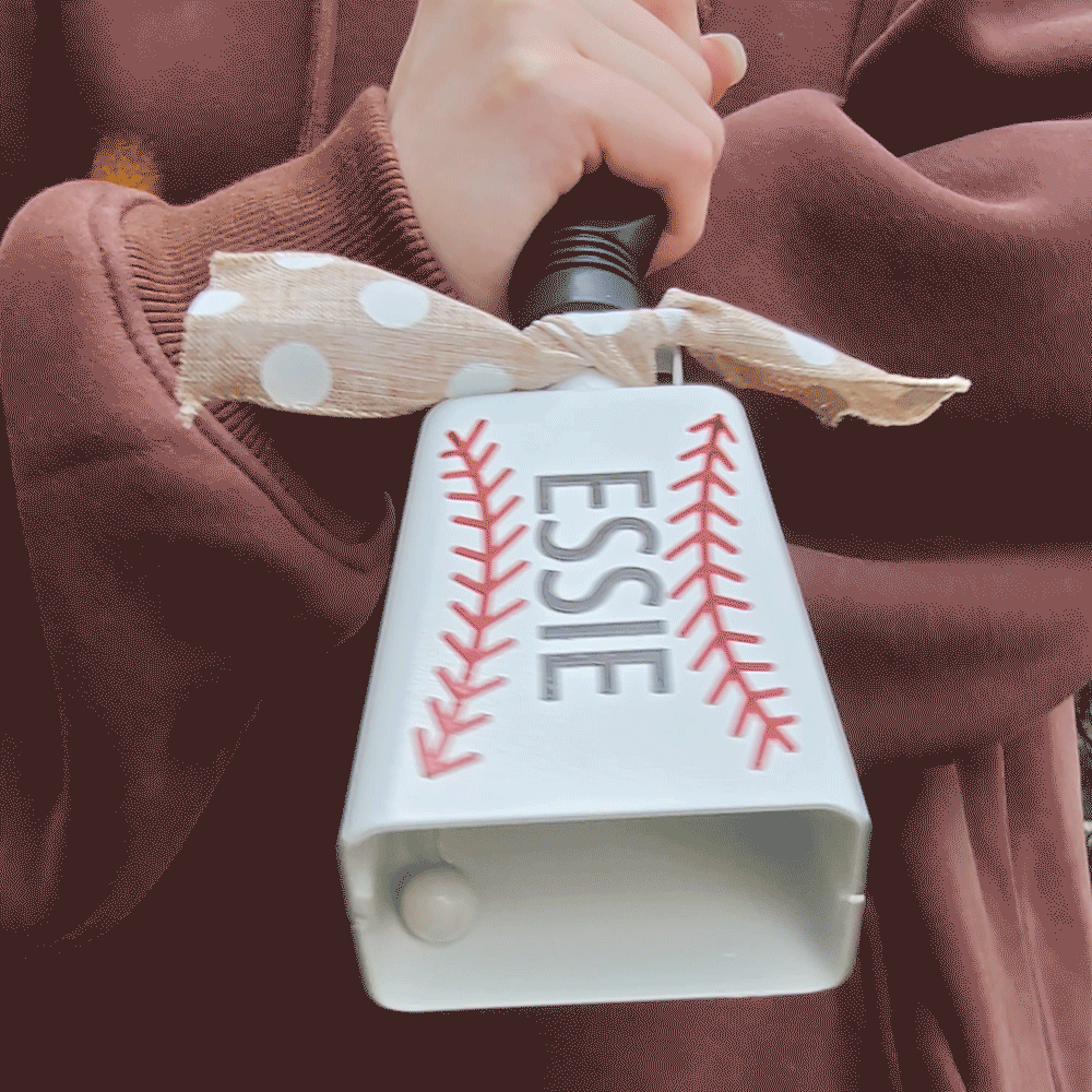 Personalized Loud Bow Baseball Shape Sports Cowbell Noise Maker with Handle and Name Sports Events Party Concert Gift for Parents of Athletes Coach