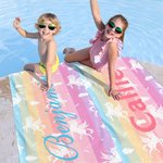 Personalized Fantasy Unicorn Rainbow Background Oversized Quick Dry Beach Towel with Name Summer Vacation Accessories Birthday Gift for Kids