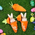Personalized Little Bunny Hiding in A Zip-Up Carrot Soft Stuffed Plush Toy with Name and Keychain Easter Basket Stuffers Birthday Party Gift for Kids