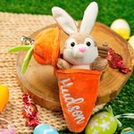 Personalized Little Bunny Hiding in A Zip-Up Carrot Soft Stuffed Plush Toy with Name and Keychain Easter Basket Stuffers Birthday Party Gift for Kids